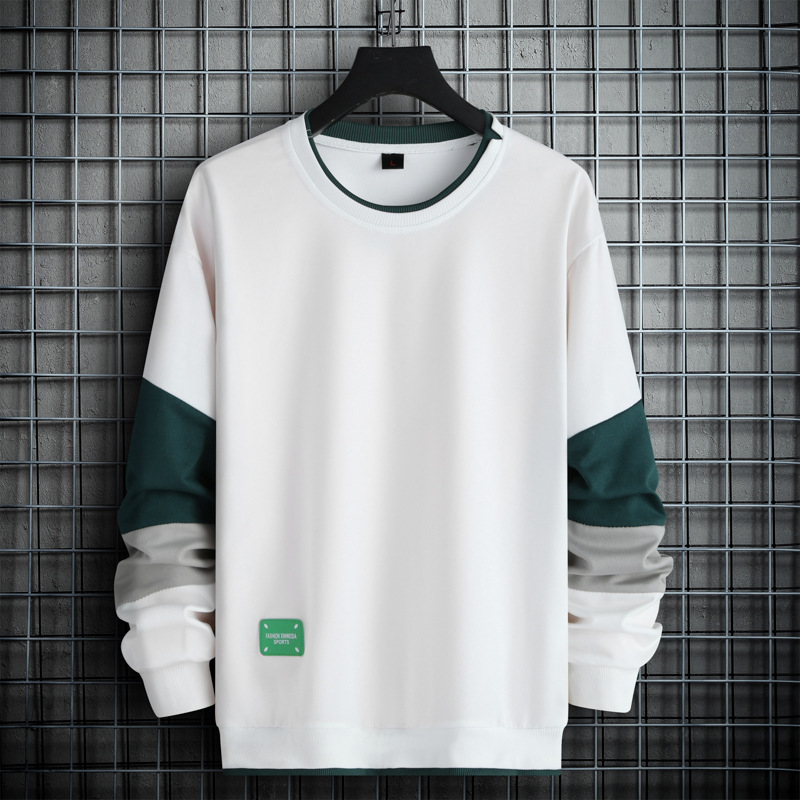 Men's Patchwork Sweatshirt with Color-Blocking, Round Neck, Spring and Autumn Style, Korean Version, Slim Fit, Casual Versatile Top, Long Sleeve Jacket
