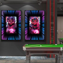 网红台球厅发光装饰画斯诺克桌球俱乐部美女led氛围灯千层镜挂画