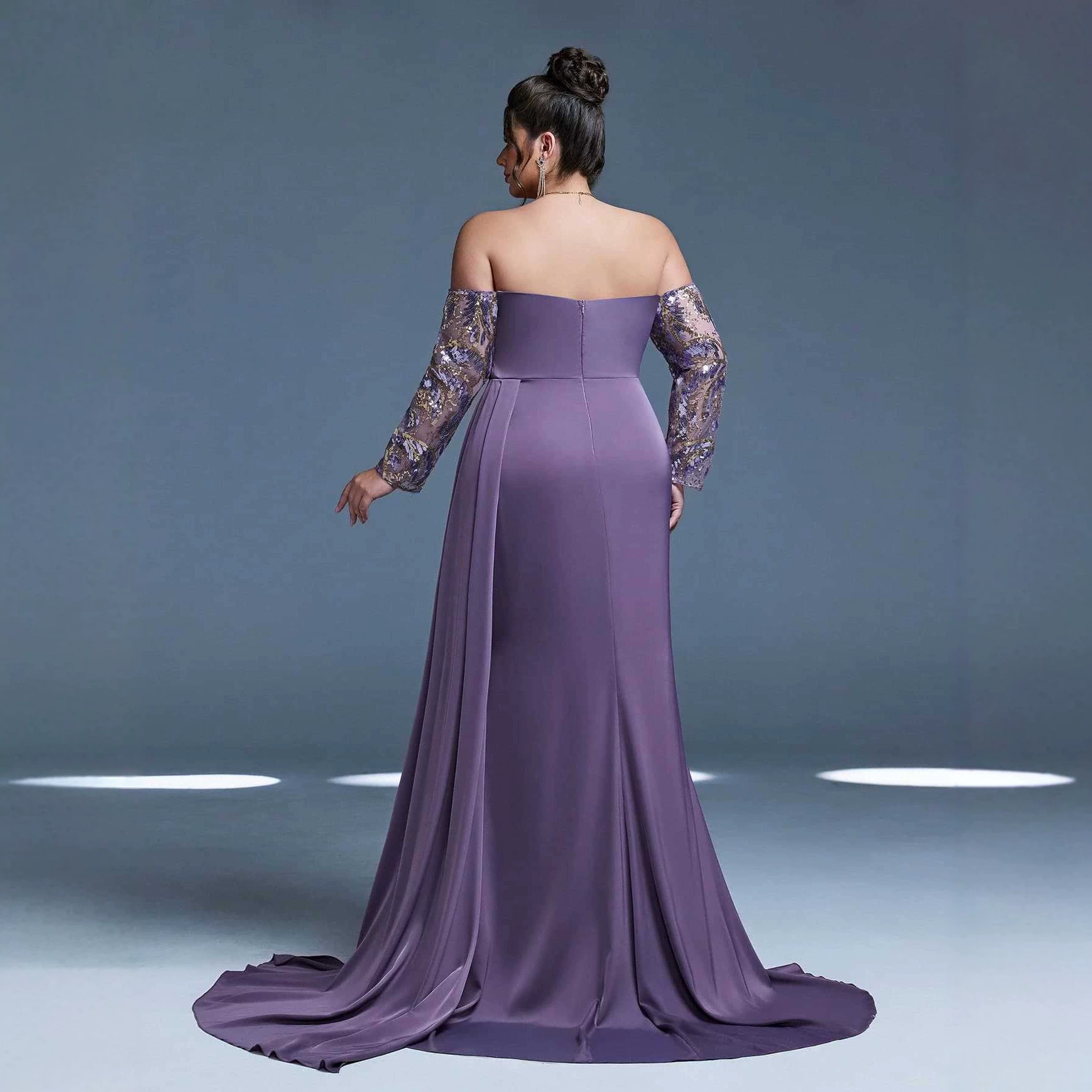 New Purple Slit Ball Gown For Women Sexy Long Evening Dress High-End Luxury Party Wear_ecoleips.com