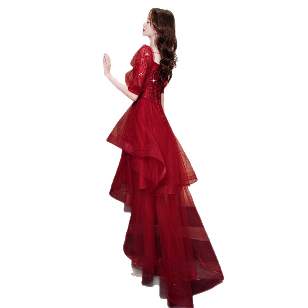 Red Wedding The Bride, Elegant Front-short-back-long Engagement Gown, Light And Fairy-like Evening Dress For Women_voghion.com