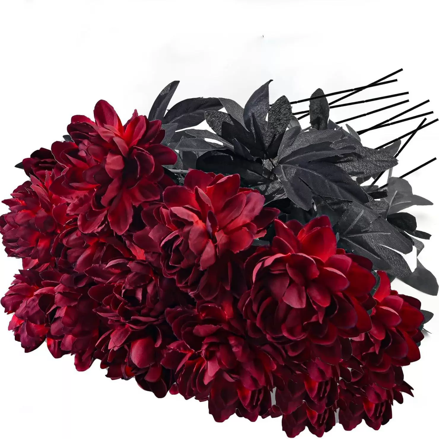 跨境批发仿真大丽花黑色单支假花仿真花万圣节布置装饰插花暗黑系