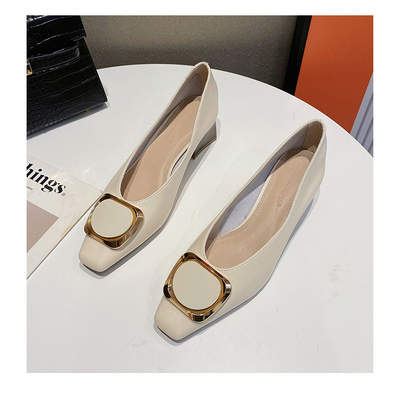 Women's Square Toe Mid-heel Loafers In Real Cowhide Leather_voghion.com