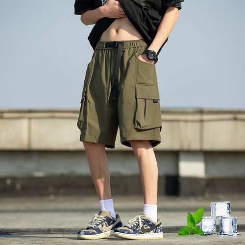 Workwear Shorts for Men - Summer Ice Silk Loose Korean Style Trendy Streetwear Casual Outerwear Sporty Thin Five-Pocket Pants