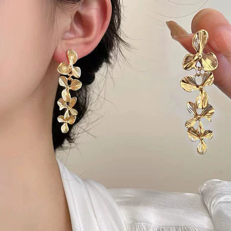 Интернет-красный тот же ретро сиреневые серьги в Гонконге преувеличенные золотые листья ушные гвозди ниши