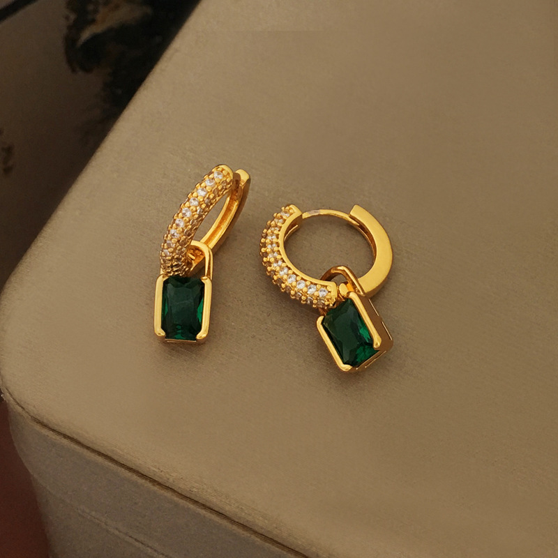 Copper retro green geometric earrings with zircon