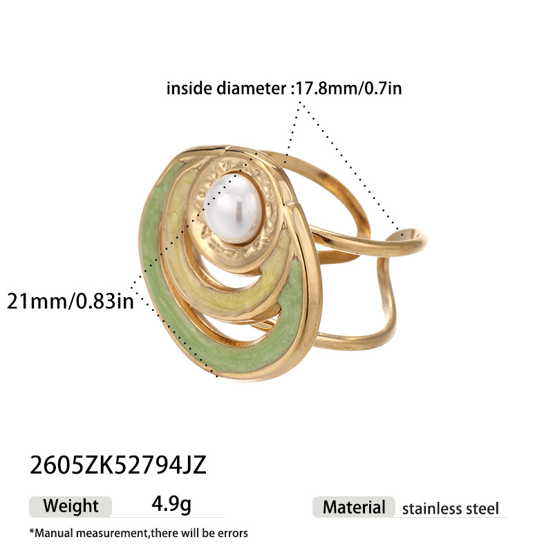Anillo de acero inoxidable transfronterizo de estilo antiguo y antiguo de perlas de alta calidad