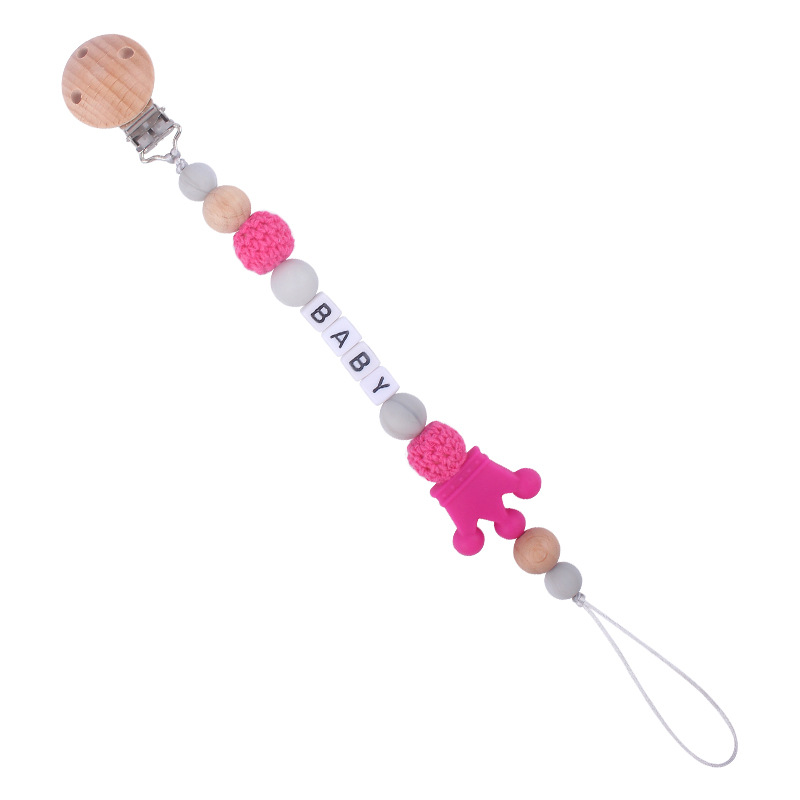 Bebé DIY creativo de dibujos animados corona de silicona calmante cadena juguete bebé nombre mordedor cadena de chupete cadena anti-caída