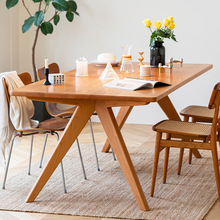 北欧全纯实木餐桌长方形家用樱桃木北欧简约客厅原木大长桌工作台