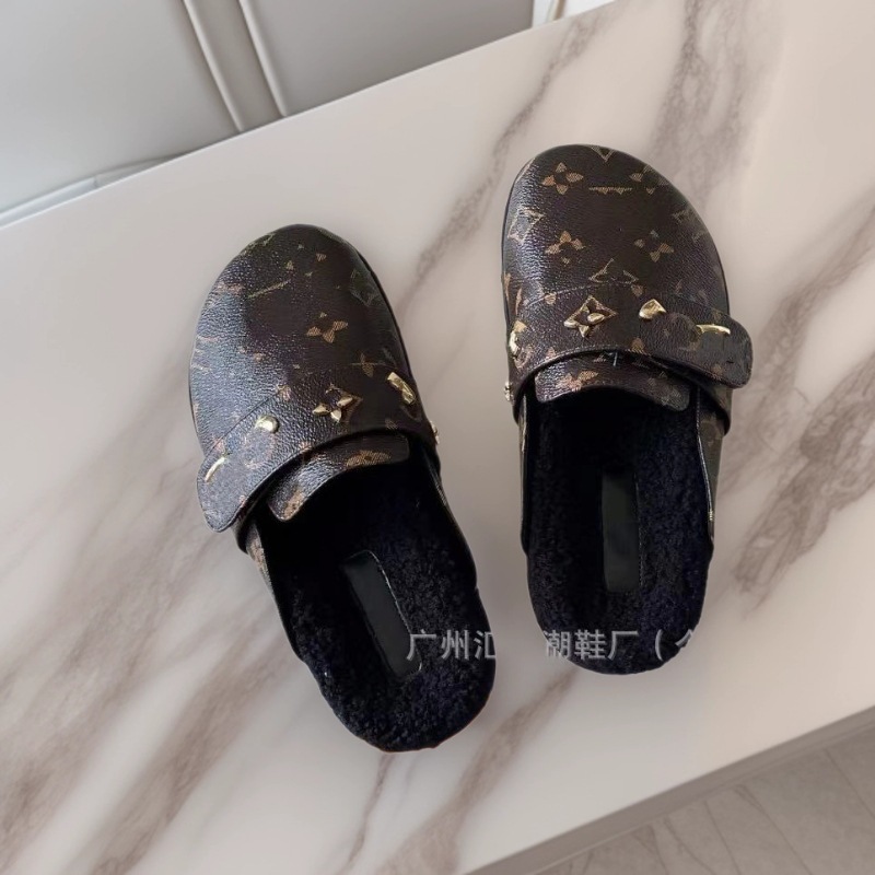 欧洲站外贸驴家2025秋冬新款印花加绒厚底增高金属扣男女款包头鞋