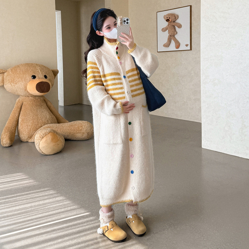 孕妇装连衣裙2025秋冬新款时尚加厚撞色百搭中长款休闲显瘦毛衣裙|undefined