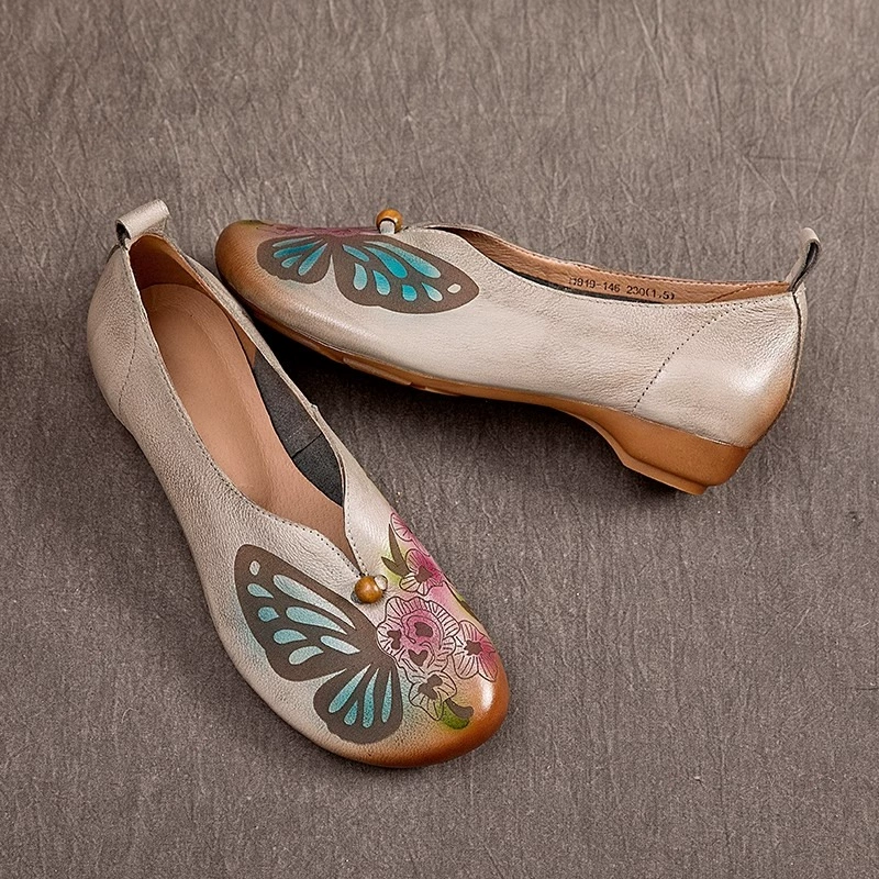 Ручная оригинальная ретро этнический стиль одиночные туфли 2025 Весенний фестиваль новые легкие туфли одиночные туфли удобные дикие женские туфли на каблуках