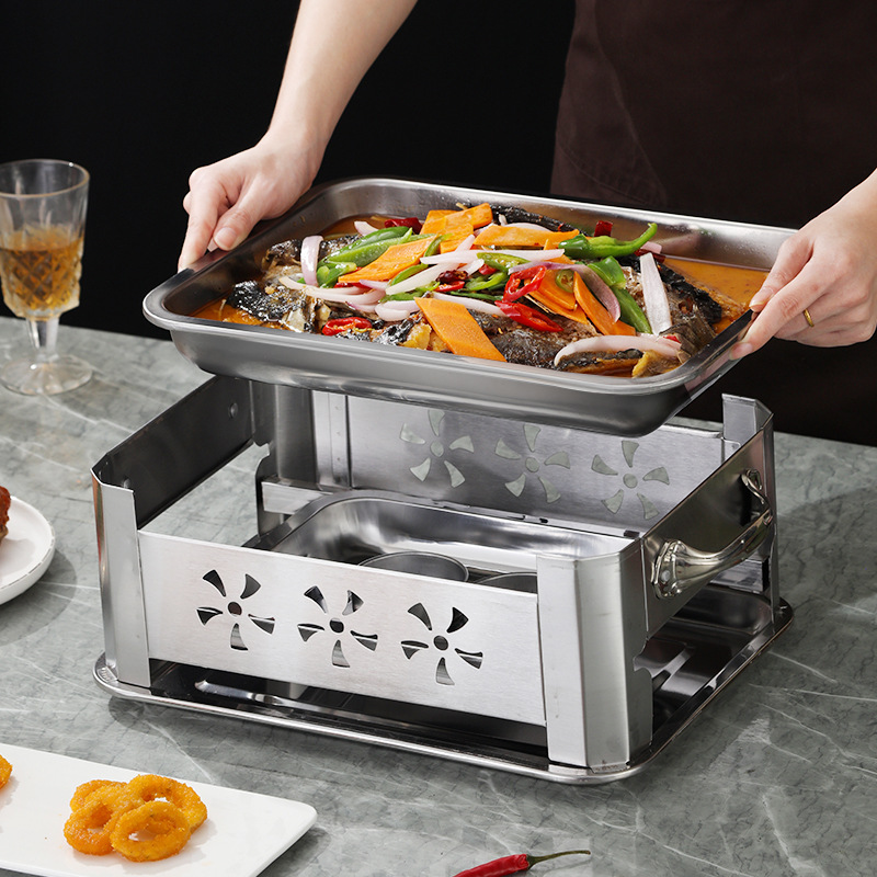 Fish Grill Stainless Steel Commercial Fish Grill Household Carbon Oven Smokeless Charcoal Stove Rectangular Alcohol Stove Extra Thick