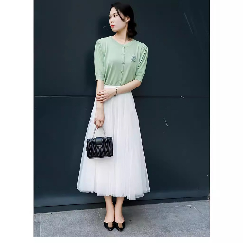 Spring Big Swing Fluffy Ankle-length Skirt High-waist Slim Fairy Skirt Mesh Skirt A-line Skirt