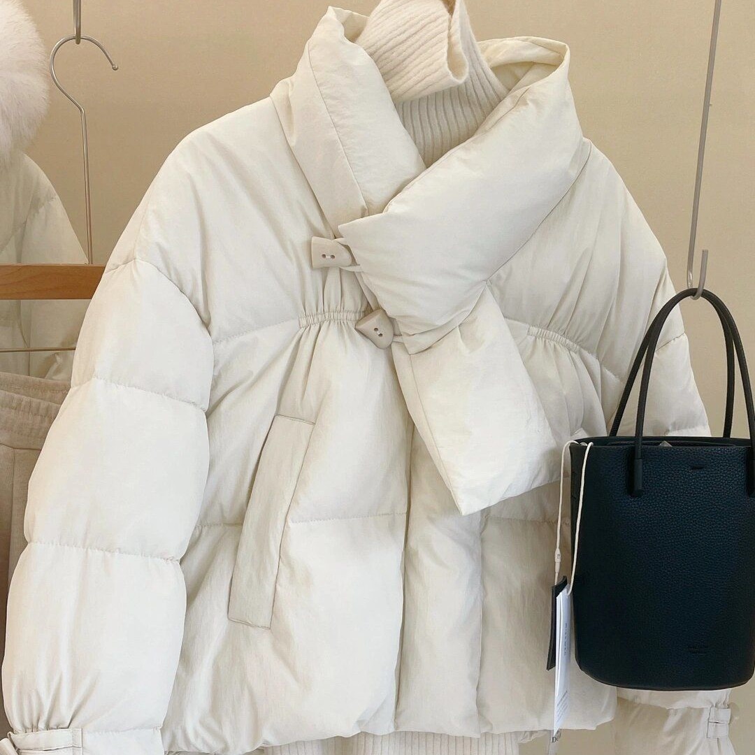 韩系穿搭小个子洋气白色棉服女冬季新款超好看奶呼呼轻薄保暖外套