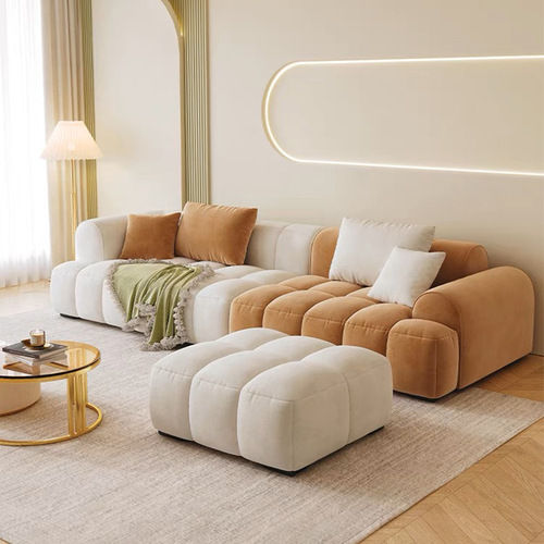 Cream style puff fabric sofa living room small apartment modern simple internet celebrity straight row sofa color matching cloud sofa
