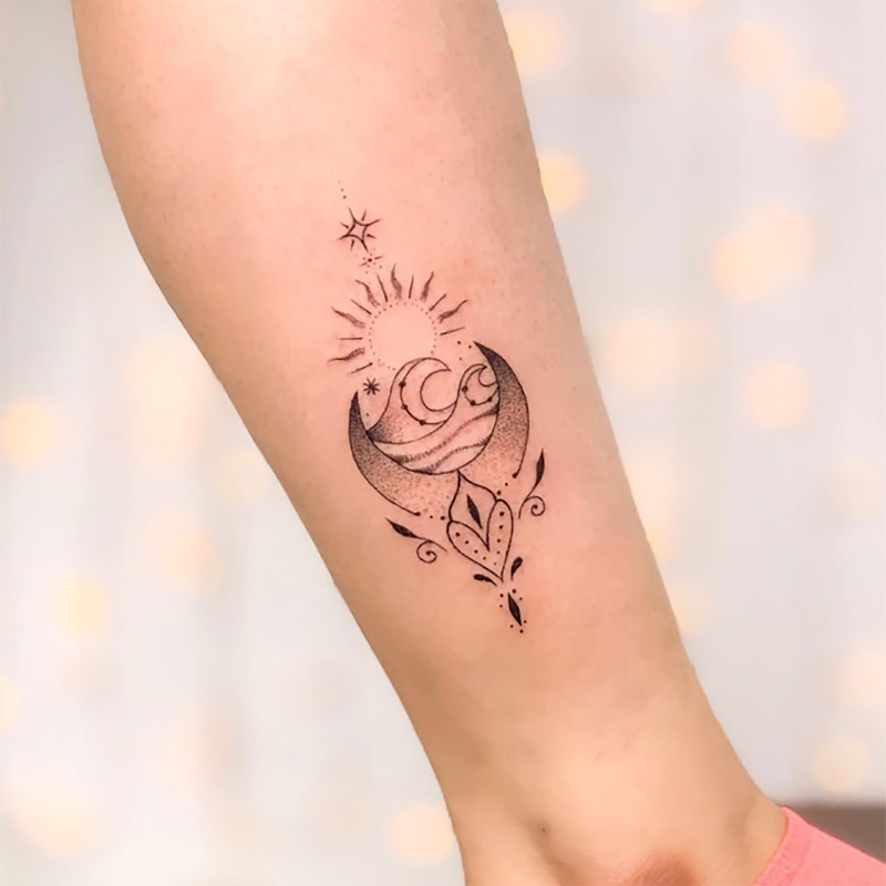 New Cross-Border Tattoo Stickers Niche Dark Sun and Moon Totem Tattoo Stickers Disposable Temporary Tattoo Stickers