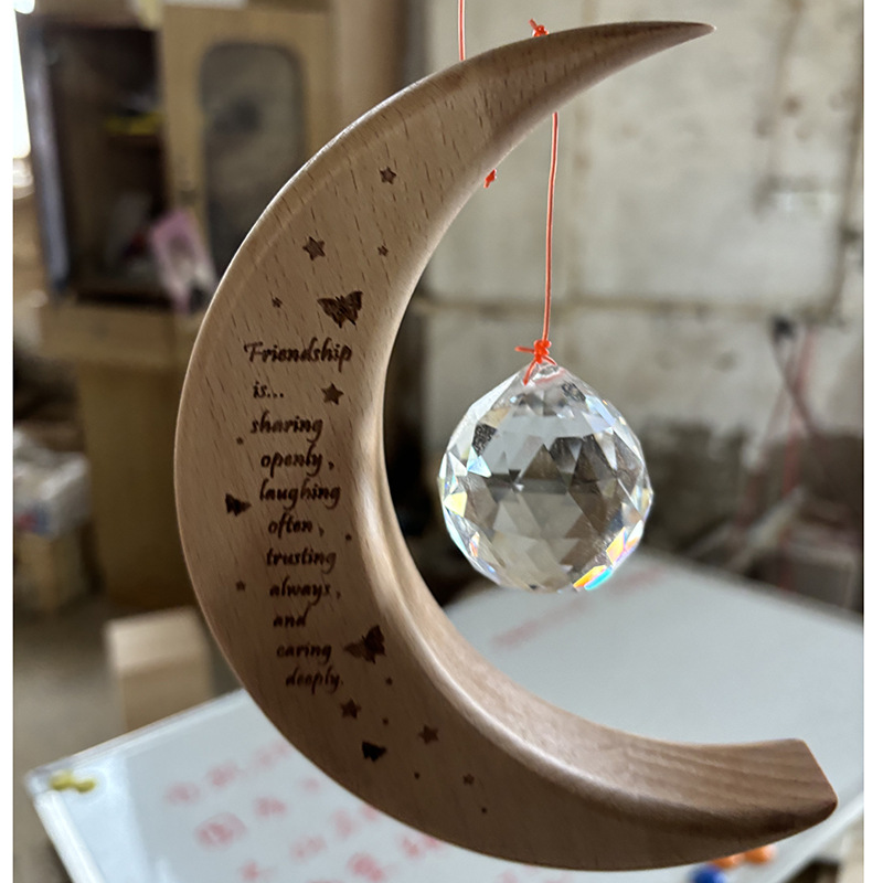 Customized Moon Crystal Ball Pendant Solid Wood Beech Decoration Amazon Holiday Pendant Gift
