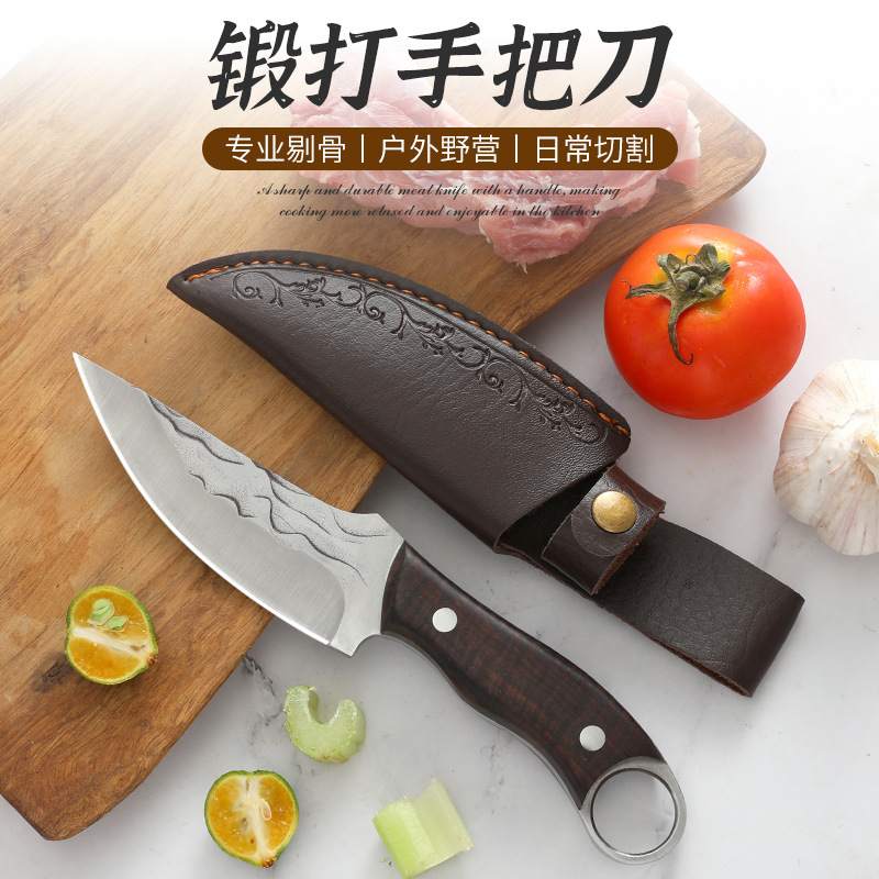 Cuchillo de anillo de acero inoxidable forjado mango cuchillo de corte de carne martillo patrón cuchillo de corte de hueso portátil de alta dureza cuchillo de corte de carne