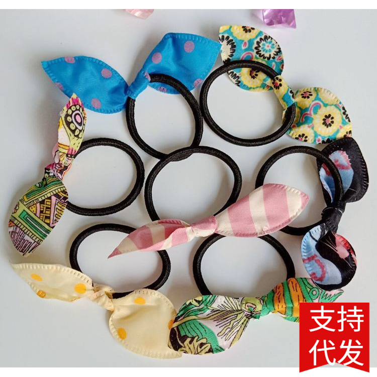 韩版波点兔耳朵发圈皮筋 网店 发绳 2元店地摊热卖饰品批发
