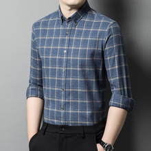 品牌春夏全棉薄款亲肤男士大码中年格子衬衫宽松商务休闲衬衣免烫