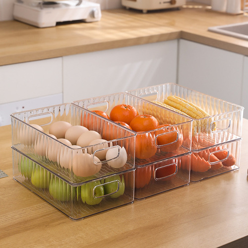Refrigerator storage box large capacity easy pull-cane beverage storage box transparent plastic kitchen fruit vegetable organization storage
