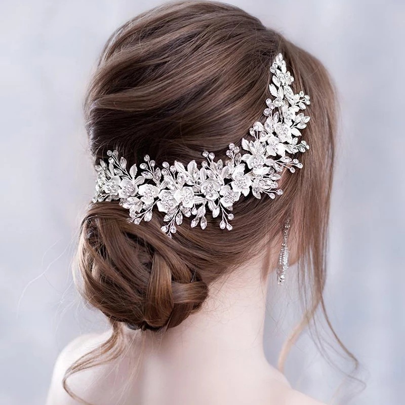 International site best-selling bridal hair comb headband alloy leaf braided comb hair ornaments flower plate hair styling accessories