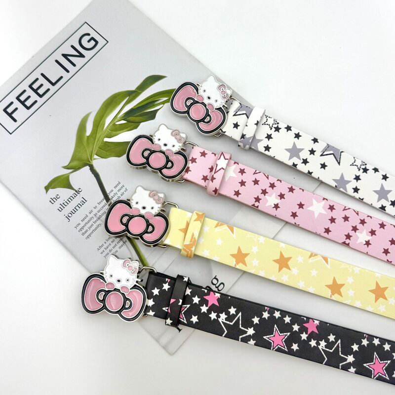 New Style Baby's Breath Belt for Women, Pink Bow Tie, Cute Cat Kt Buckle Belt, Women's Y2K Decorative Belt with Denim