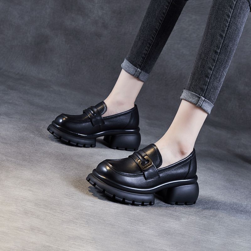 Internet éxito británico ligero zapatos de cuero 2024 otoño nuevos zapatos de Lefour zapatos de mujer suela gruesa retrógrada zapatos Mary Jane