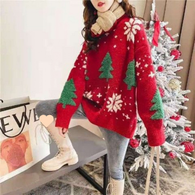 Christmas sweater for women lazy style loose and wear Korean style autumn and winter 2025 new fashionable and versatile thick top