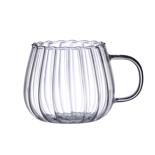 创意高硼硅单层玻璃杯带把彩色条纹园趣手果汁咖啡杯竖纹南瓜杯