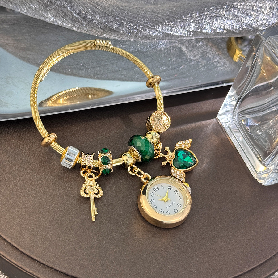 Hjärtformat nyckel hänge quartz klocka dam armband smycke_voghion.com