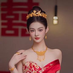 新娘秀禾头饰金色中式凤冠发冠龙凤金色皇冠秀禾服中式新娘头饰