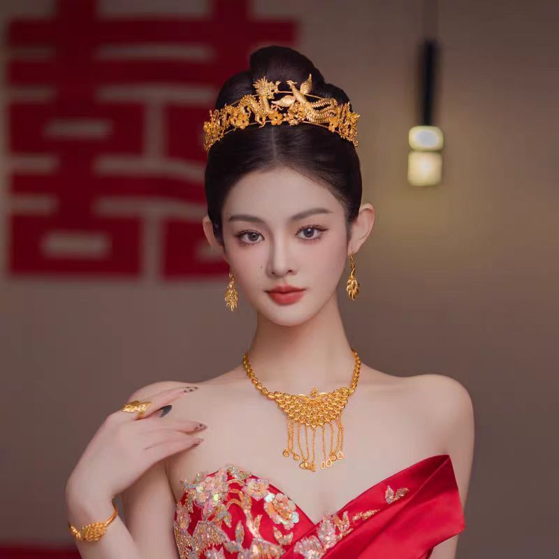 新娘秀禾头饰金色中式凤冠发冠龙凤金色皇冠秀禾服中式新娘头饰|undefined