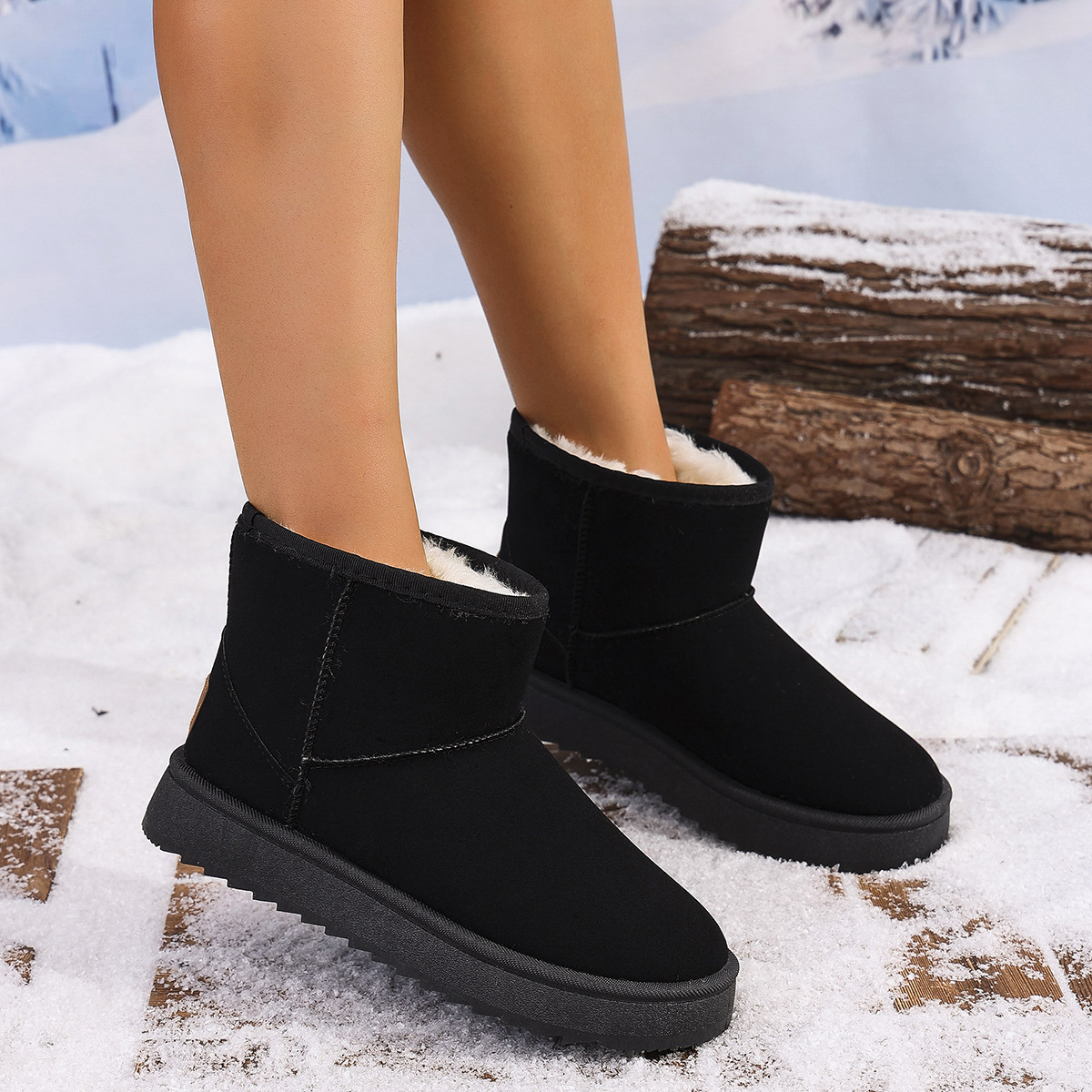 New women's shoes winter plus fleece short short boots warm a slip-on bread cotton shoes_voghion.com