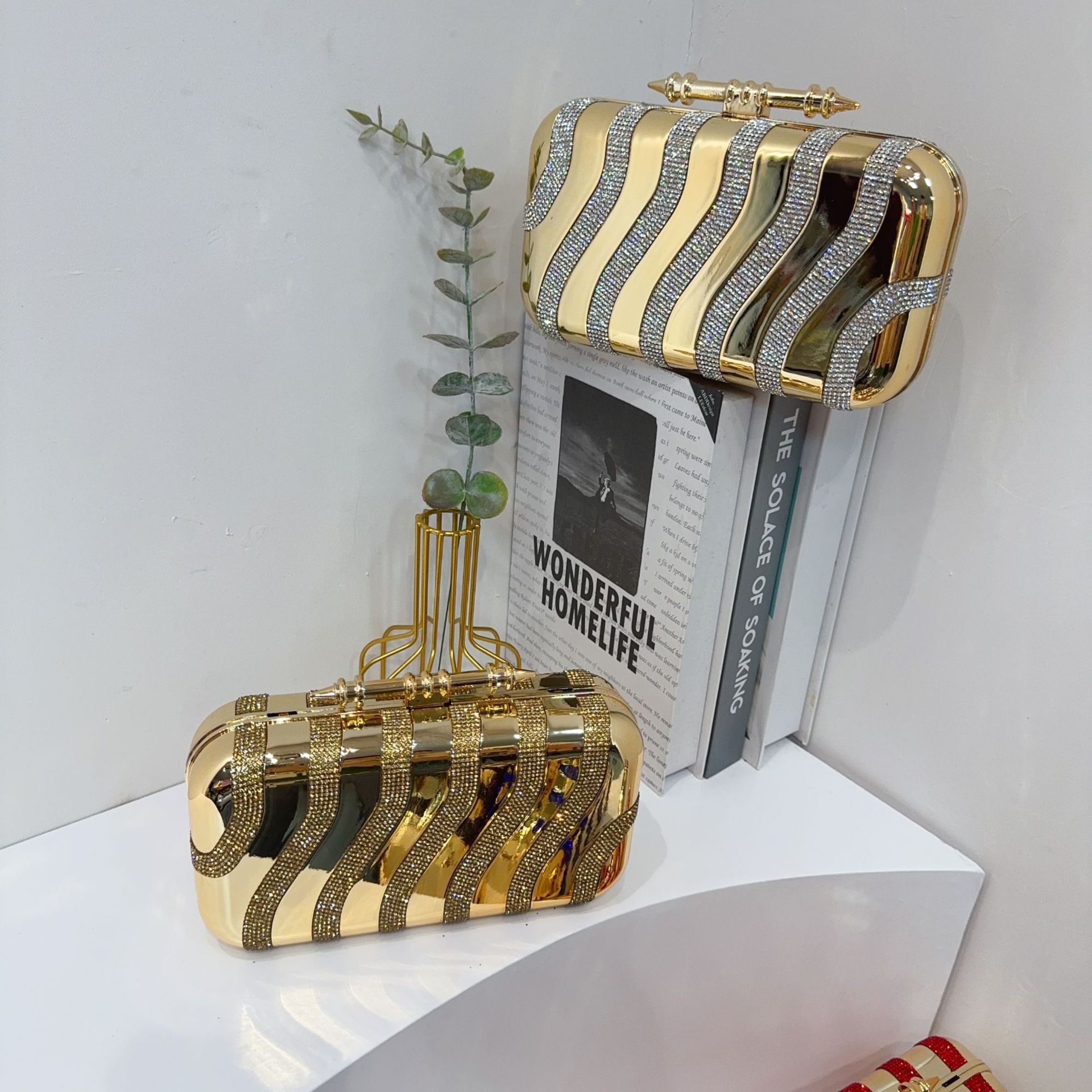 Bolsa de cena a rayas transfronterizas de diamantes acrílicos bolsas de cena de moda de sequillas cheongsam vestido bolsas de mano