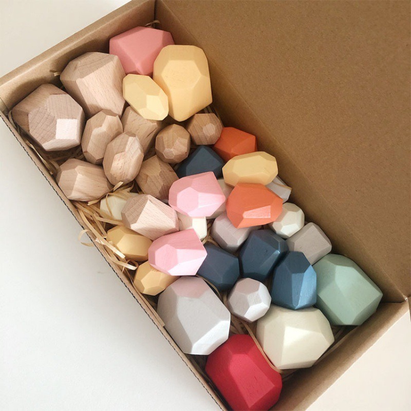 Piedra laminada de madera para niños piedra de color Montessori de madera equilibrio cognitivo laminado bloques de construcción juguetes de educación temprana