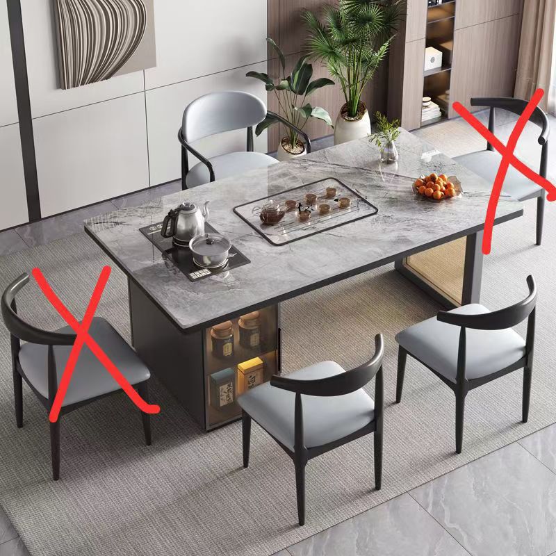 Red de Internet mesa de té de losa de roca de lujo ligero de estilo italiano, un conjunto completo de mesas y sillas de té de kung fu de oficina, mesa de té rectangular