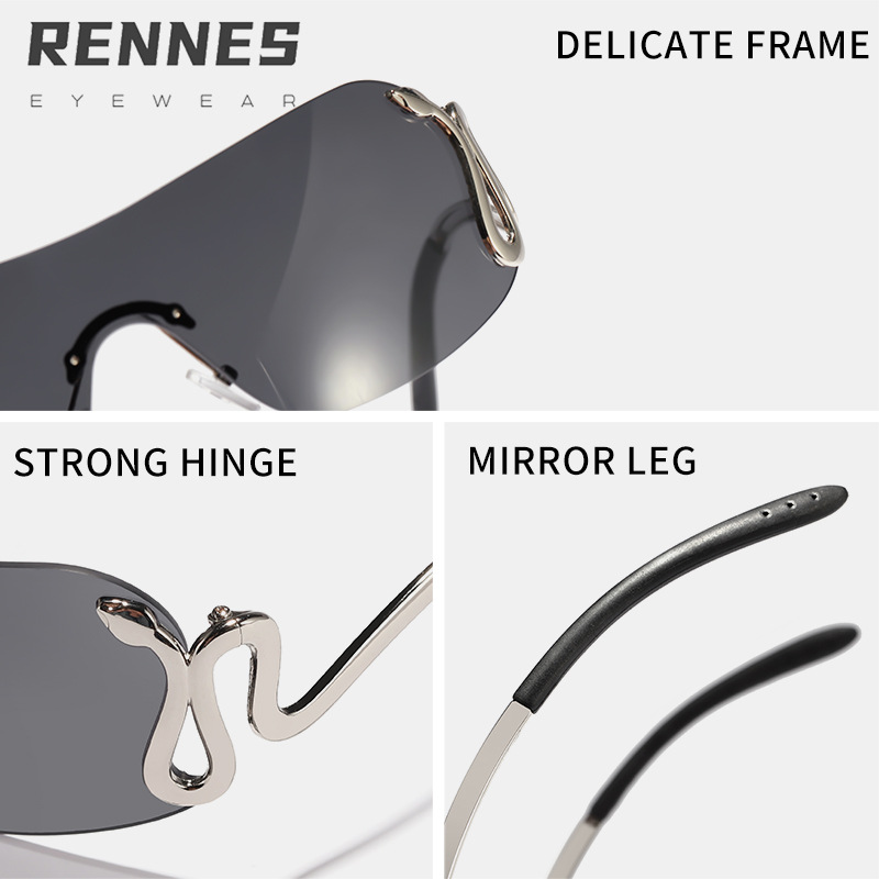 Gafas de sol punk europeas y americanas no convencionales de una pieza sin marco de plata soporte de serpiente gafas de sol hombres y mujeres modelo de moda gafas de tiro callejero
