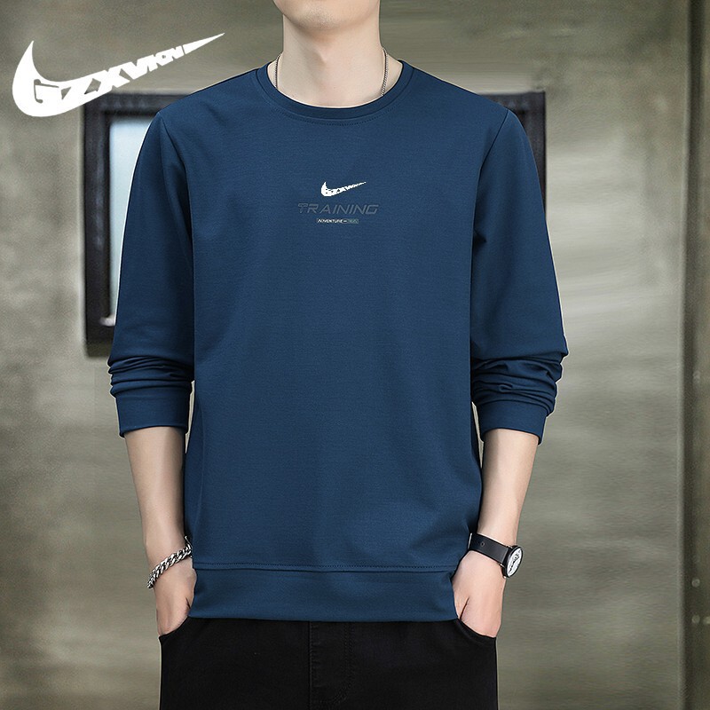 Men's 2024 Autumn Sweatshirt Men's Easiest for Match Sports and Casual Round Neck Bottoming Shirt Solid Color Loose Long Sleeve Men's and Women's T-Shirt