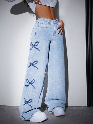 Cross-border leisure versatile foreign trade Amazon best-selling printed Instagram washable high-waist butterfly design jeans