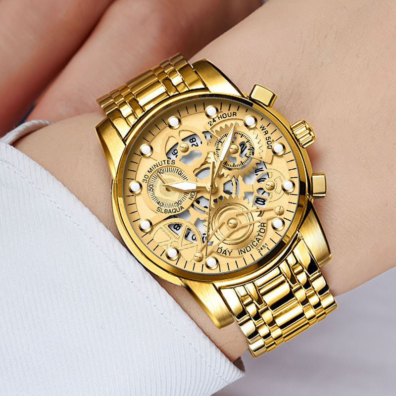 VAVA VOOM 2451 nuevo calendario falso Movimiento de cuarzo de tres ojos Reloj de correa de acero luminoso para hombres