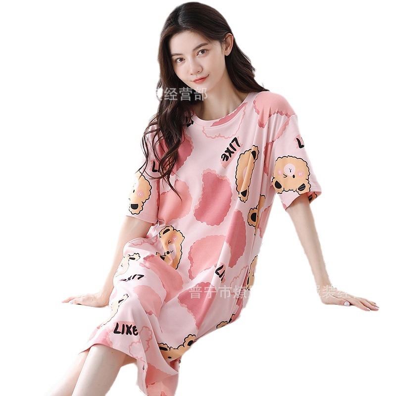 Pijamas de mujer verano 2024 nuevo viento en línea encantador dibujos animados de manga corta vestido de gran tamaño ropa para el hogar verano