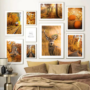 Foreign Trade Nordic Autumn Natural Landscape Plant Pumpkin Elk Bedroom Living Room Canvas Painting Decorative Painting Core