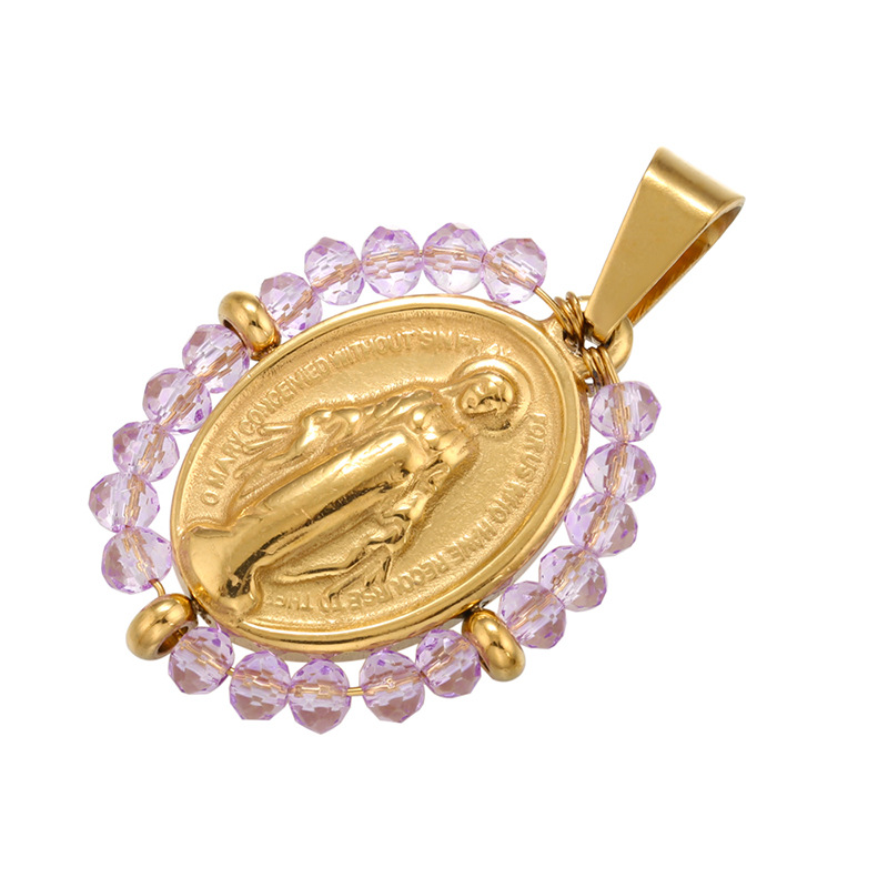 8g Weight 0.03µm Gold Plating Thickness Electroplating Gold Plating Process Pendant Jewelry Making Type 18K Gold Plated Plating Material Copper Material Virgin Mary Pattern Plating Craft White, Purple, Green, Gold, Black Color Copper 18K Gold Plated 7