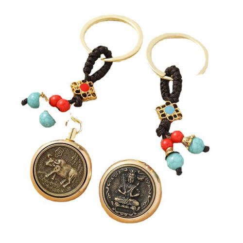 Twelve zodiac patron saint rotating keychain brass key pendant handle piece street stall travel manufacturer direct sale
