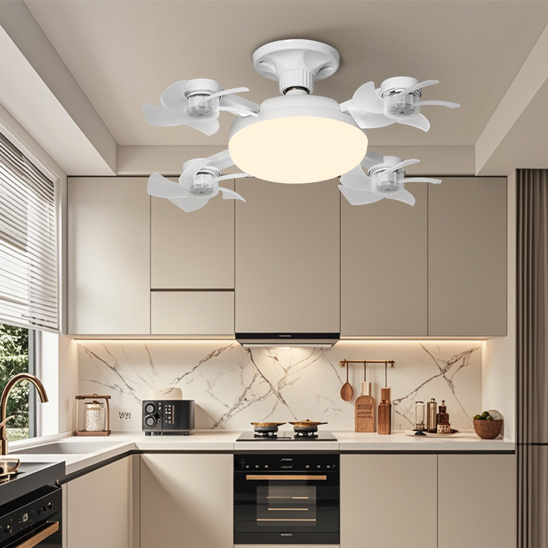 Lámpara Ventilador E27 de ABS con Control Remoto para Cocina y Baño