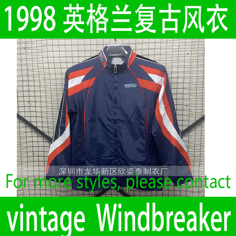 England Blue Retro Football Windbreaker 1998 Vintage Style Soccer Track Top