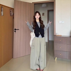 孕妇装2025春秋新款韩系洋气假两件上衣搭配轻熟时尚阔腿裤两件套