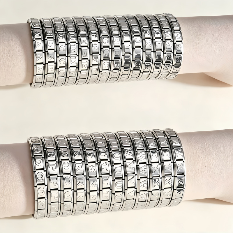 Stainless Steel Letter Italian Module Bracelet DIY Splicing Elastic Bracelet Detachable Strap Bangle Wholesale Stainless Steel Letter Italian Module Bracelet DIY Splicing Elastic Bracelet Detachable Strap Bangle Wholesale