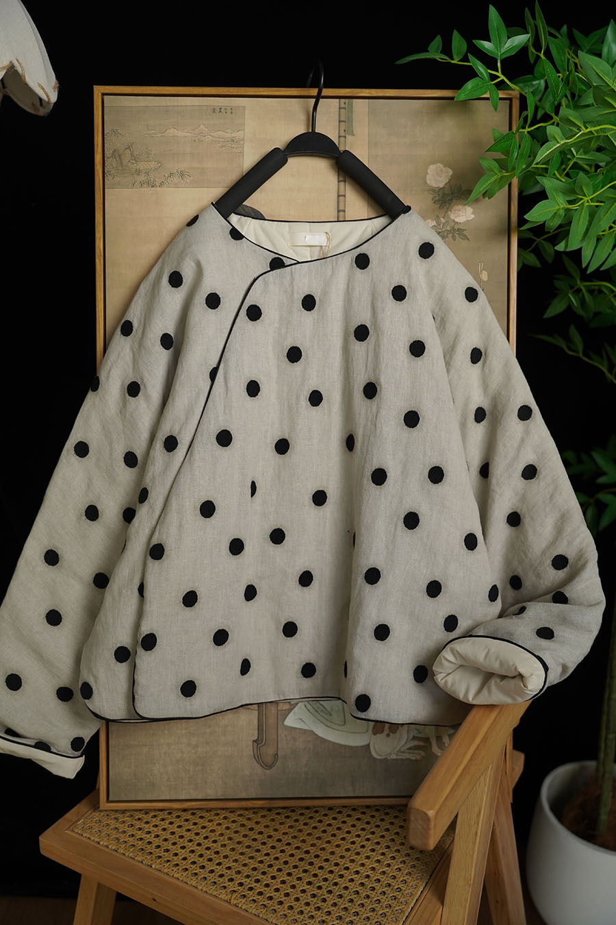 冬の新型新中国式亜麻刺繍文芸レトロ丸首斜め襟ゆったりとした短い綿入れ375002